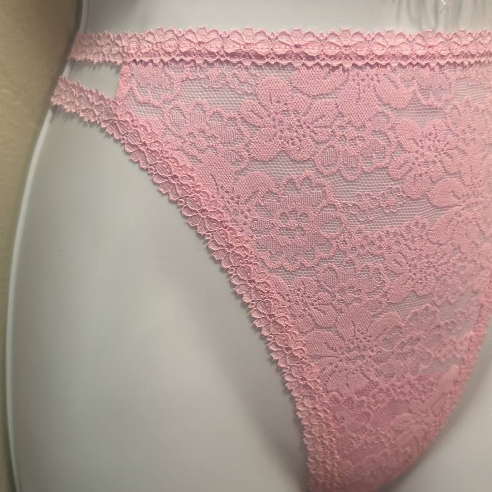 ✨💕NWT Victoria's Secret PINK Wink Charmed Fruit Strappy Thong Panty L Lace Pink💕 - Picture 14 of 16